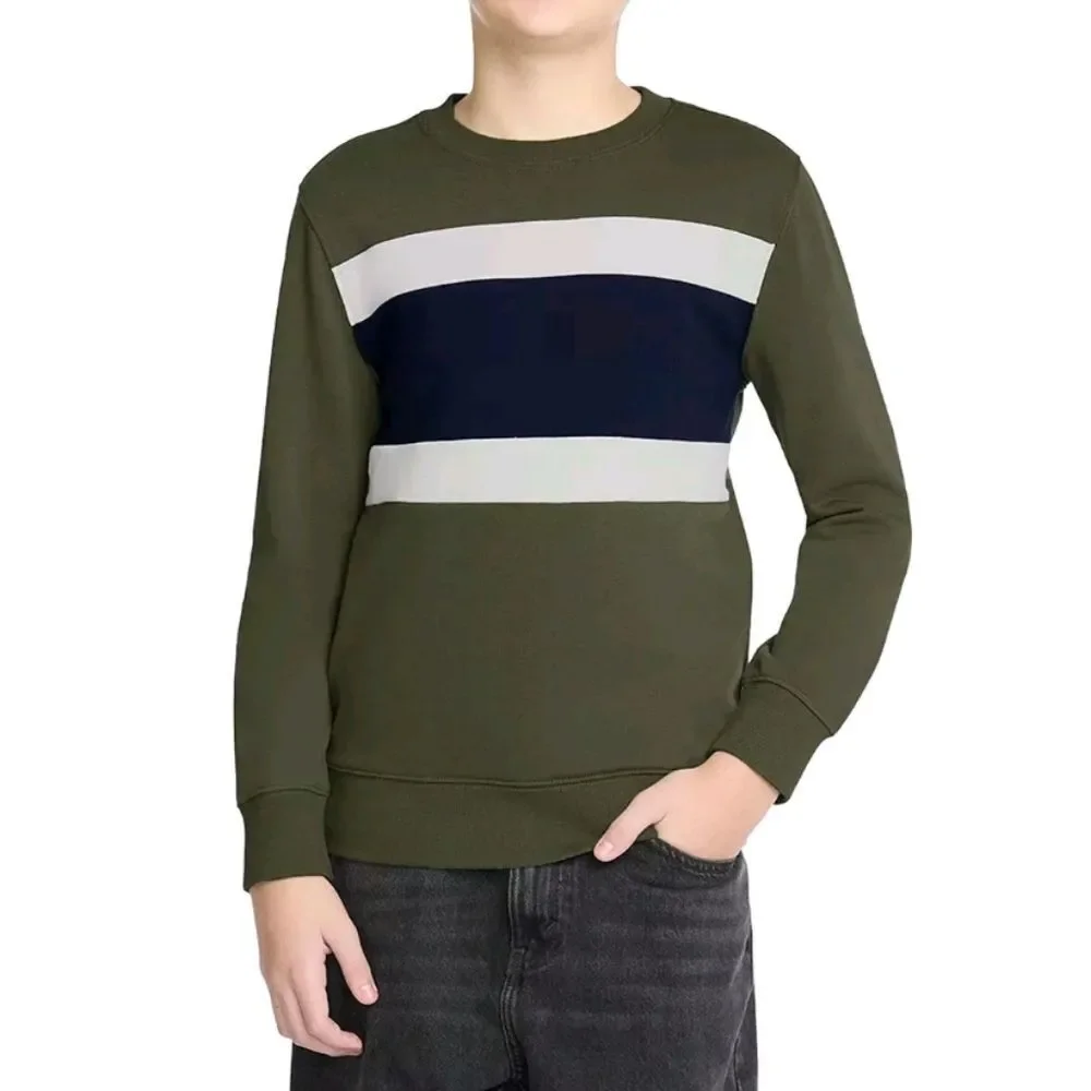 Gap Size Large 10/12 Boys Green Blue White Crew Neck Sweater with Stripes